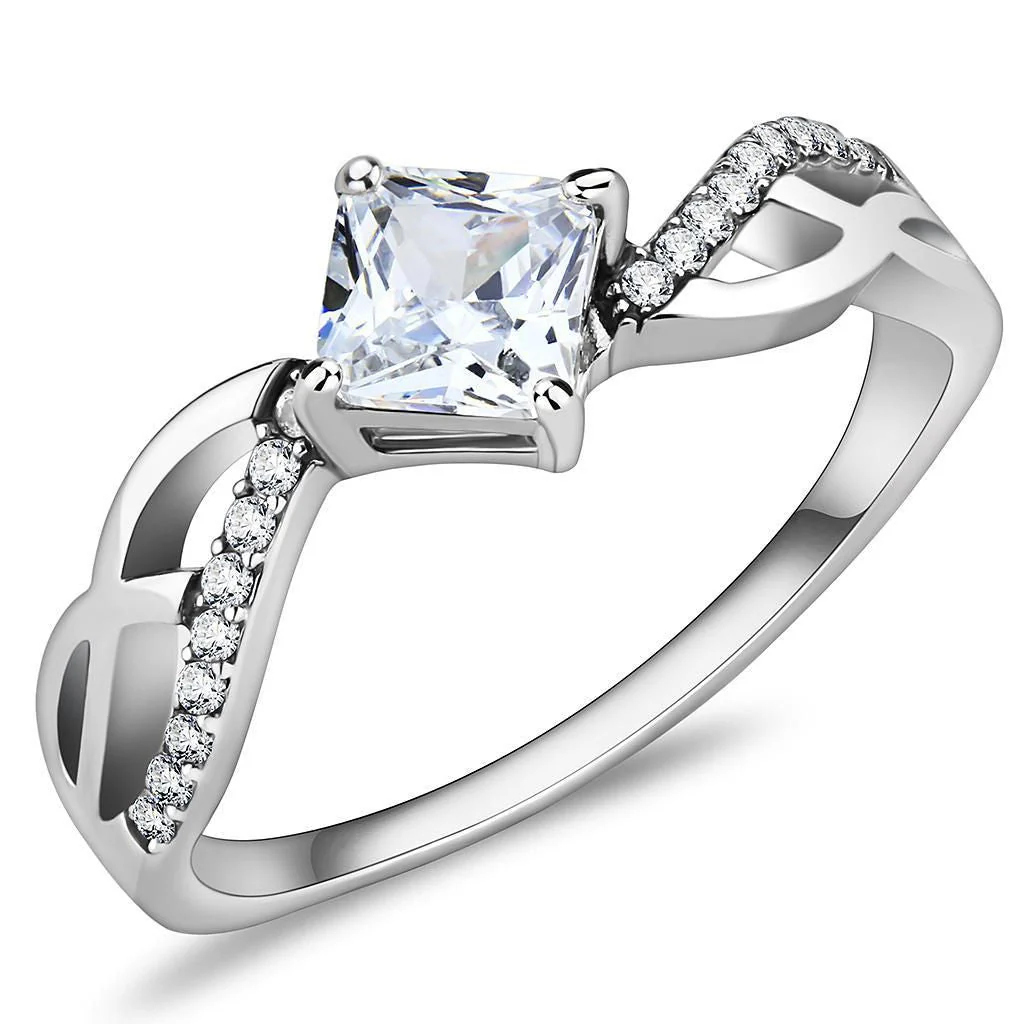 DA101 - High polished (no plating) Stainless Steel Ring with AAA Grade CZ in Clear - Image 5