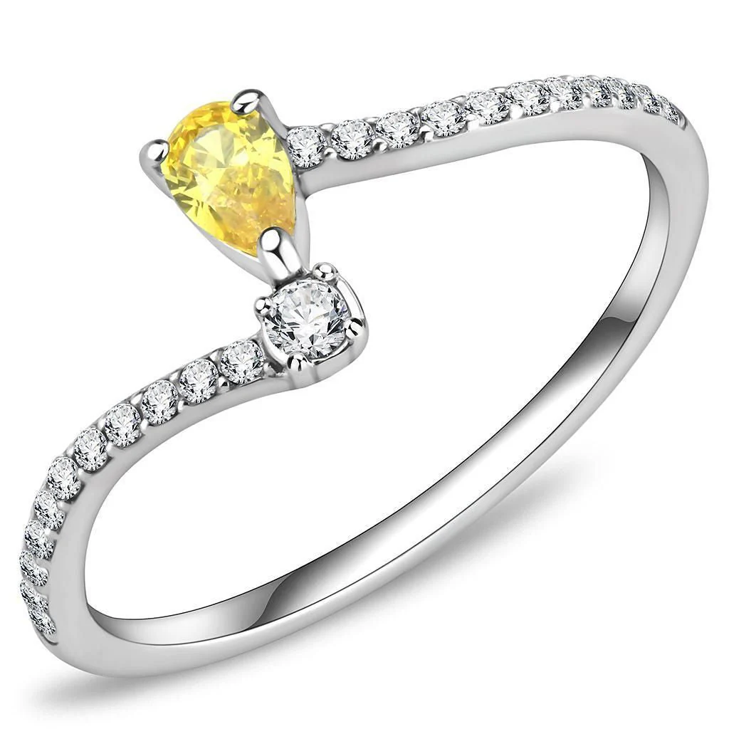 DA115 - High polished (no plating) Stainless Steel Ring with AAA Grade CZ in Topaz - Image 2