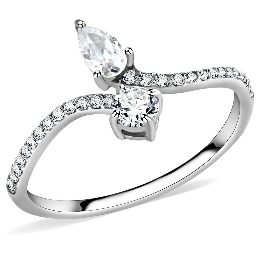 DA138 - High polished (no plating) Stainless Steel Ring with AAA Grade CZ in Clear - Image 6