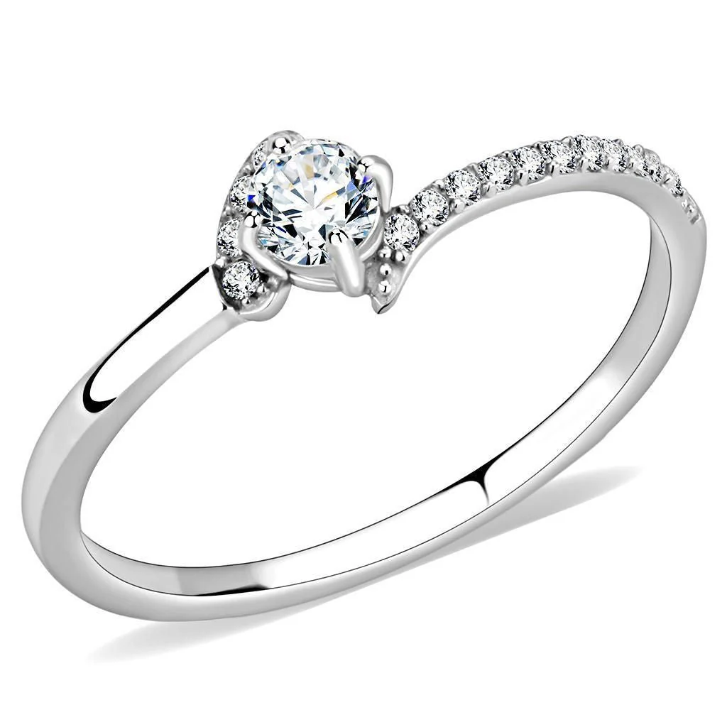 DA152 - High polished (no plating) Stainless Steel Ring with AAA Grade CZ in Clear - Image 6