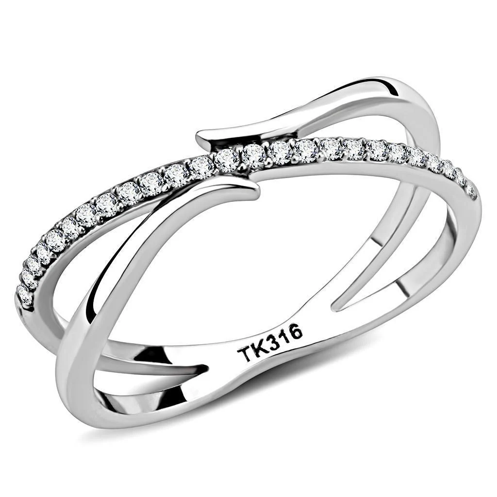 DA155 - High polished (no plating) Stainless Steel Ring with AAA Grade CZ in Clear - Image 4