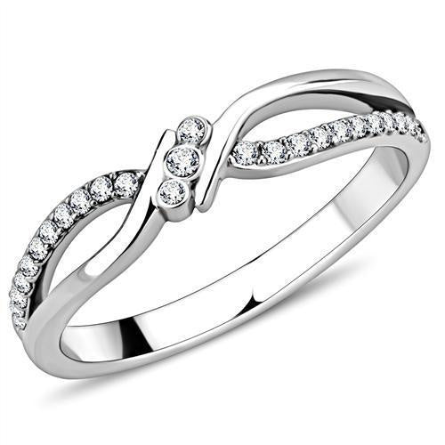 DA156 - High polished (no plating) Stainless Steel Ring with AAA Grade CZ in Clear - Image 2
