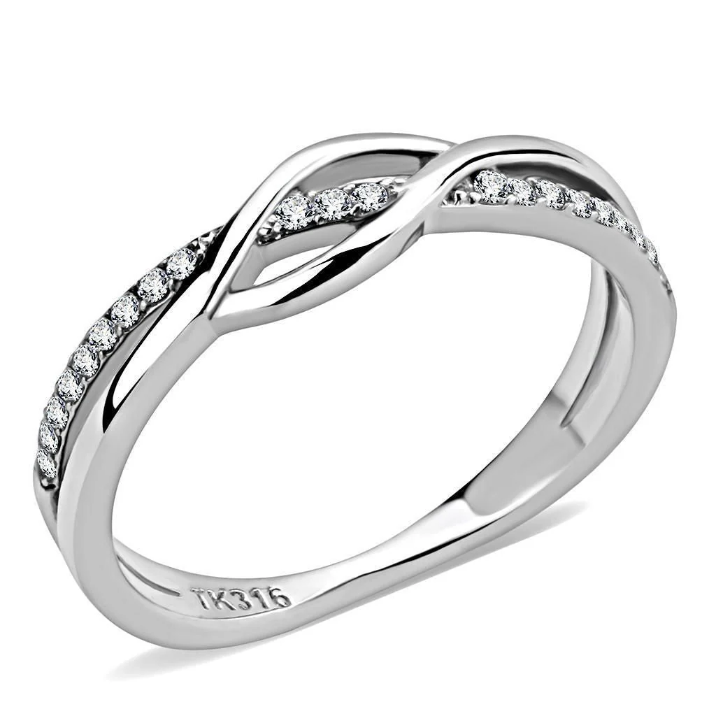 DA157 - High polished (no plating) Stainless Steel Ring with AAA Grade CZ in Clear - Image 4