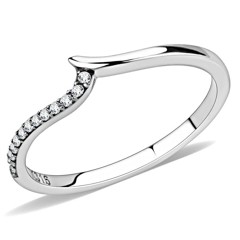 DA162 - High polished (no plating) Stainless Steel Ring with AAA Grade CZ in Clear - Image 5