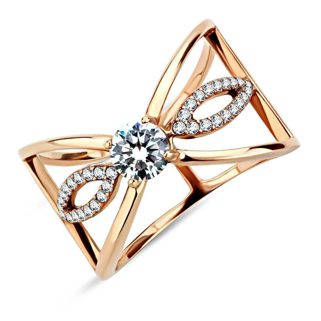 DA169 - IP Rose Gold(Ion Plating) Stainless Steel Ring with AAA Grade CZ in Clear - Image 3