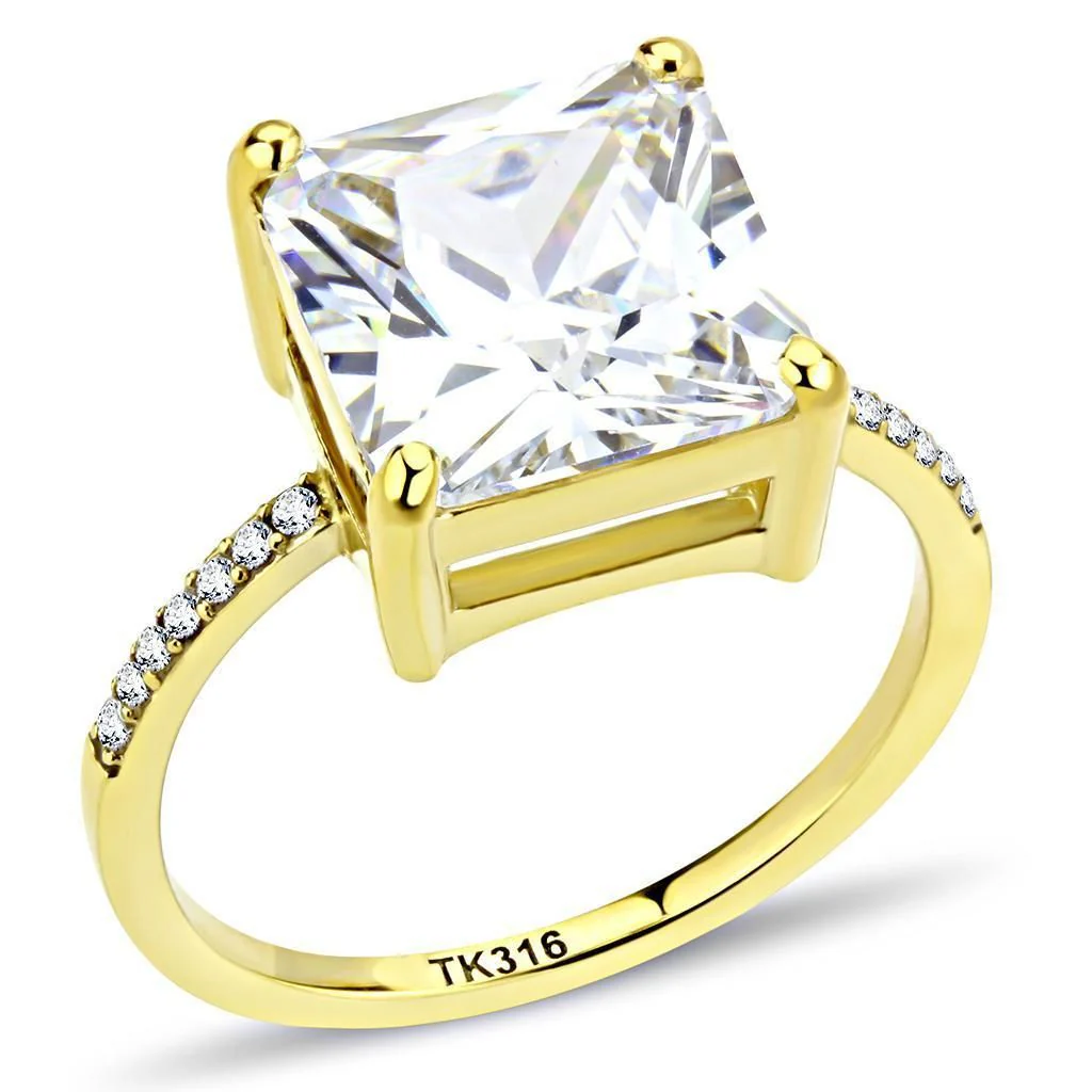 DA172 - IP Gold(Ion Plating) Stainless Steel Ring with AAA Grade CZ in Clear - Image 5