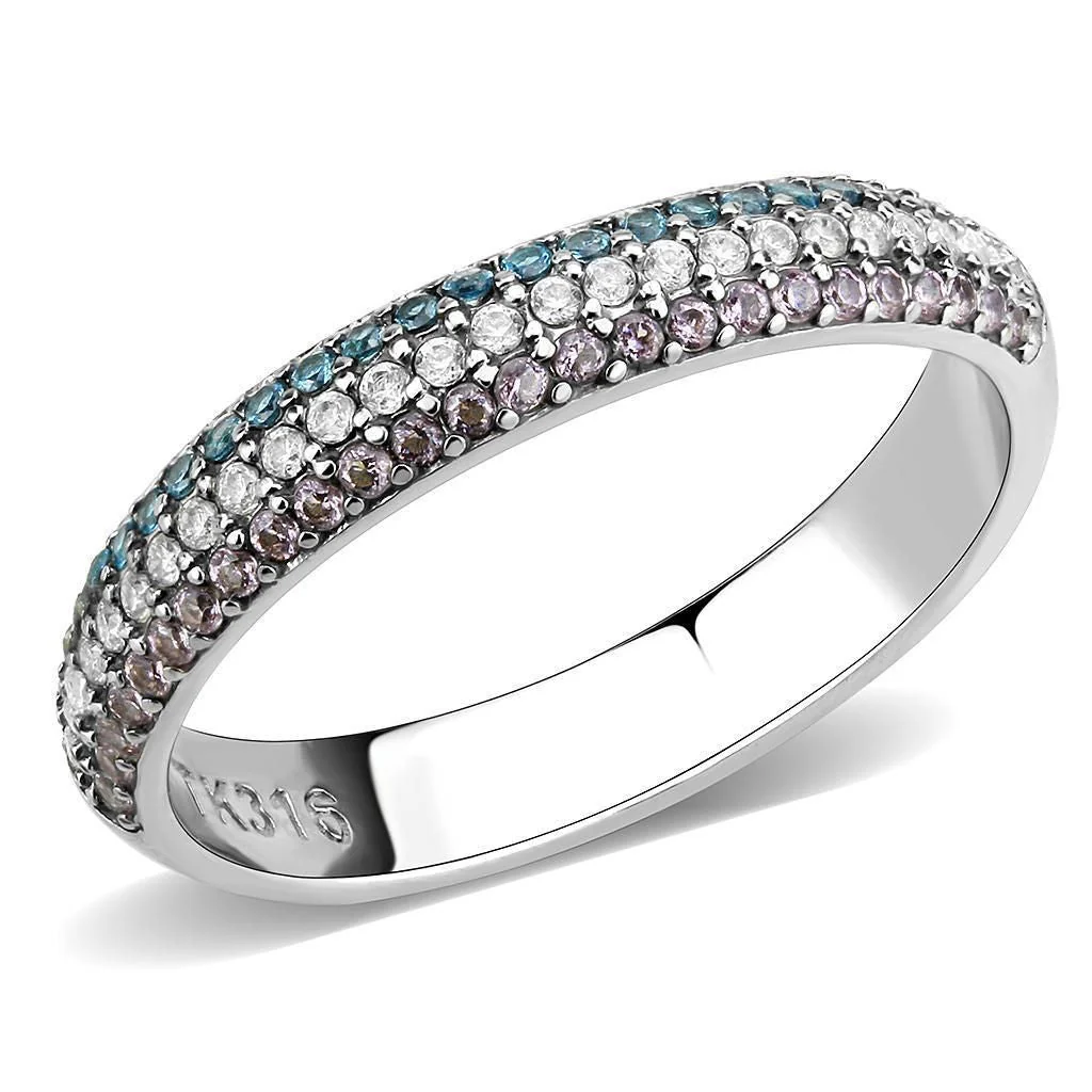 DA232 - High polished (no plating) Stainless Steel Ring with AAA Grade CZ in Multi Color - Image 4