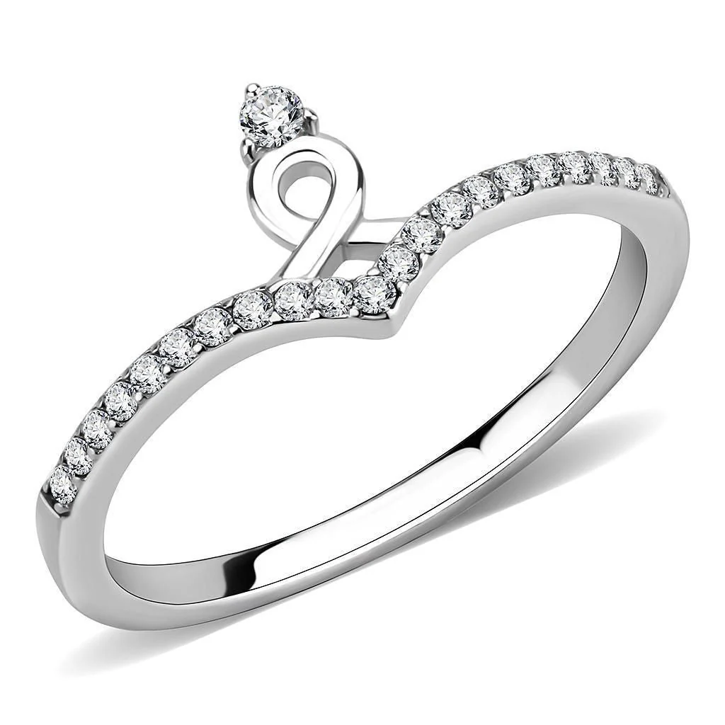 DA237 - High polished (no plating) Stainless Steel Ring with AAA Grade CZ in Clear - Image 4