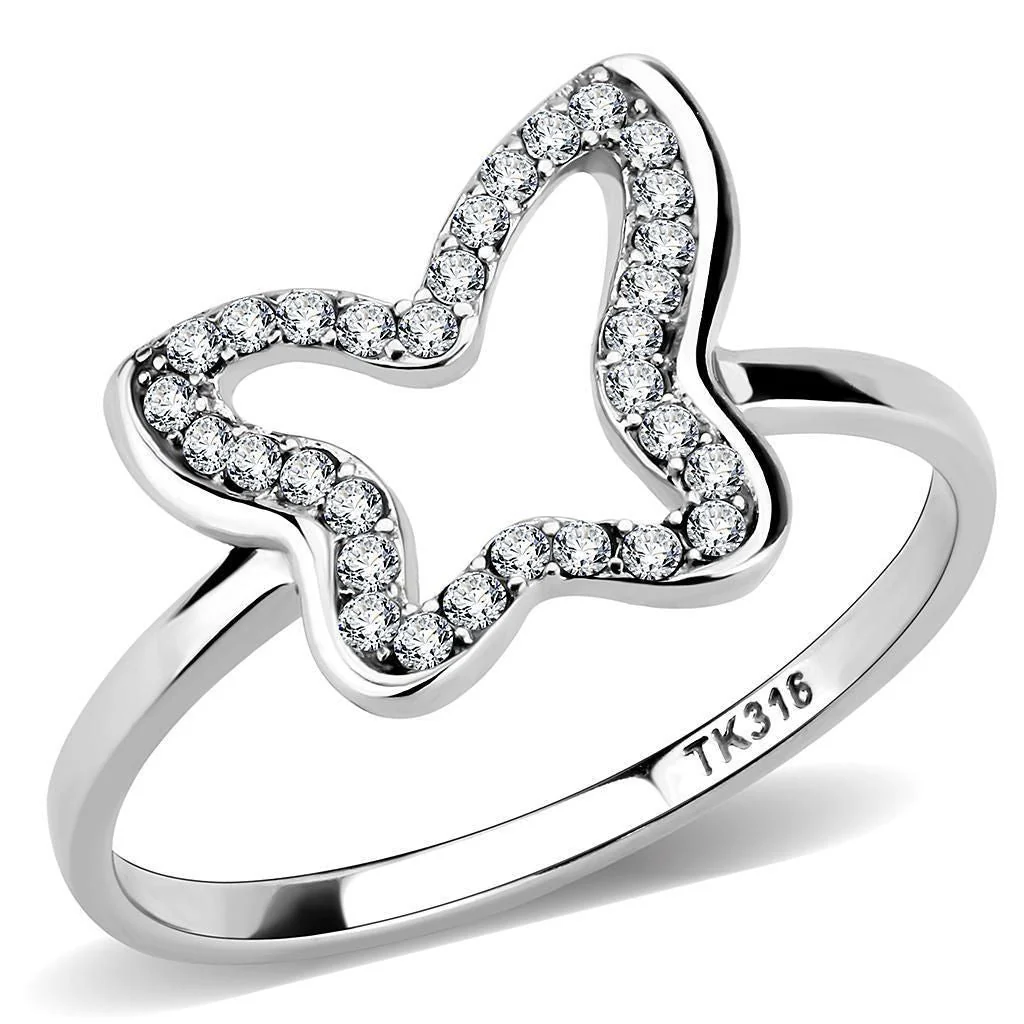 DA241 - High polished (no plating) Stainless Steel Ring with AAA Grade CZ in Clear - Image 5
