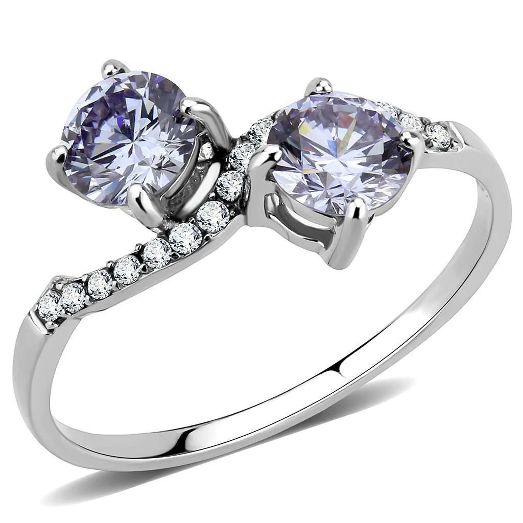 DA244 - High polished (no plating) Stainless Steel Ring with AAA Grade CZ in Light Amethyst - Image 5