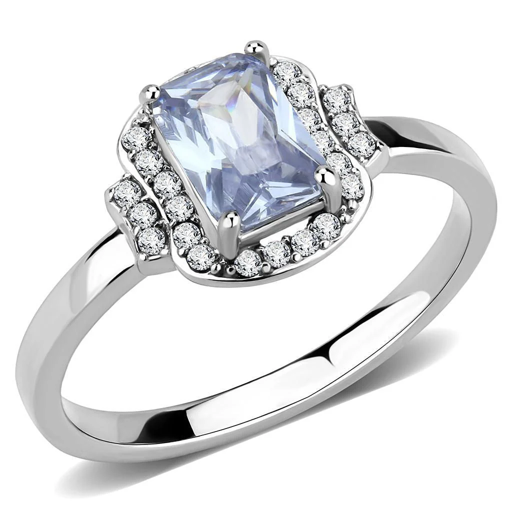 DA246 - High polished (no plating) Stainless Steel Ring with AAA Grade CZ in Light Amethyst - Image 3