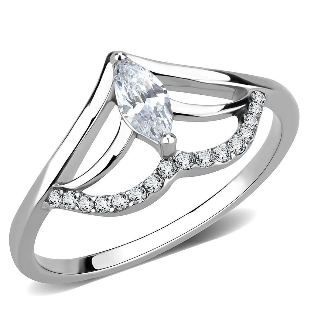 DA248 - High polished (no plating) Stainless Steel Ring with AAA Grade CZ in Clear - Image 5