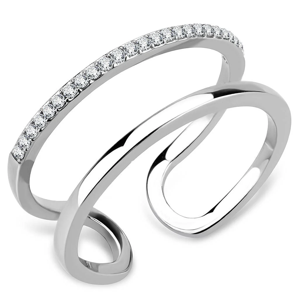 DA249 - High polished (no plating) Stainless Steel Ring with AAA Grade CZ in Clear - Image 3