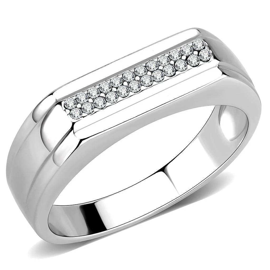 DA251 - High polished (no plating) Stainless Steel Ring with AAA Grade CZ in Clear - Image 3