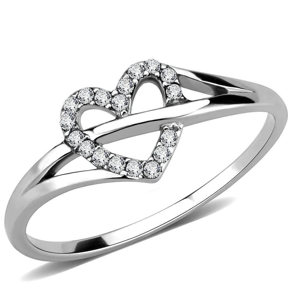DA259 - High polished (no plating) Stainless Steel Ring with AAA Grade CZ in Clear - Image 2