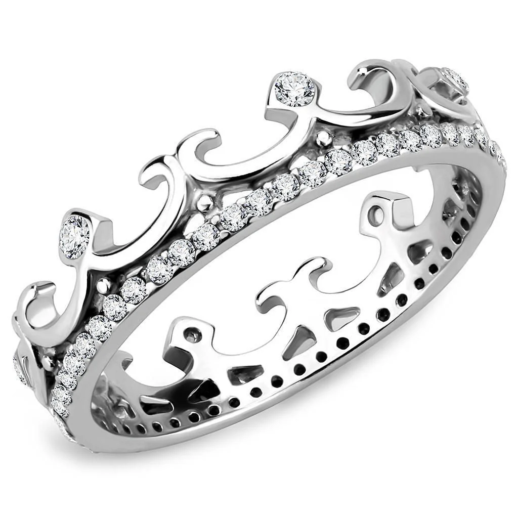 DA267 - High polished (no plating) Stainless Steel Ring with AAA Grade CZ in Clear - Image 5