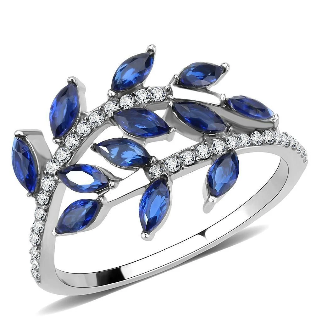 DA274 - High polished (no plating) Stainless Steel Ring with Synthetic Spinel in London Blue - Image 4