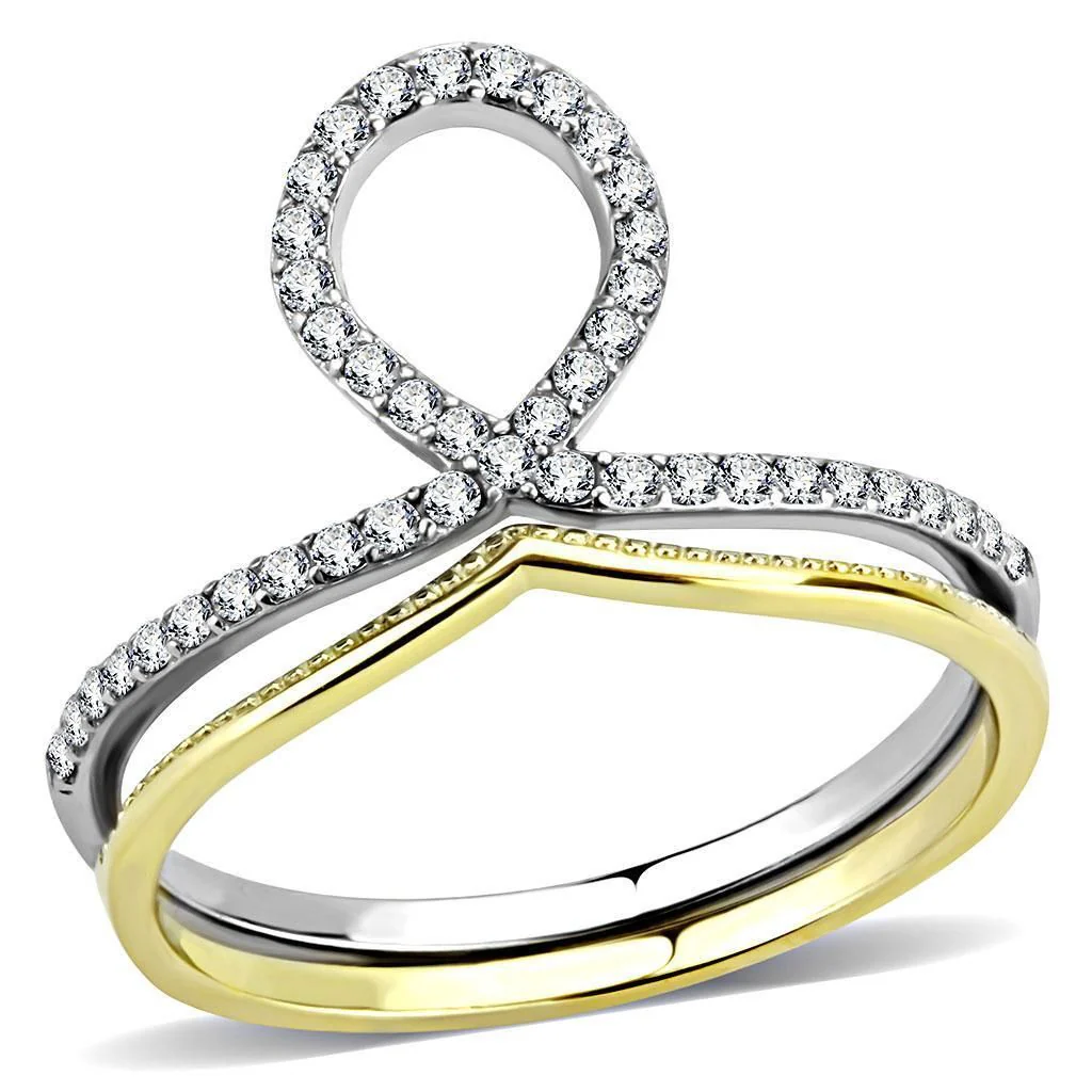 DA278 - Two-Tone IP Gold (Ion Plating) Stainless Steel Ring with AAA Grade CZ in Clear - Image 6