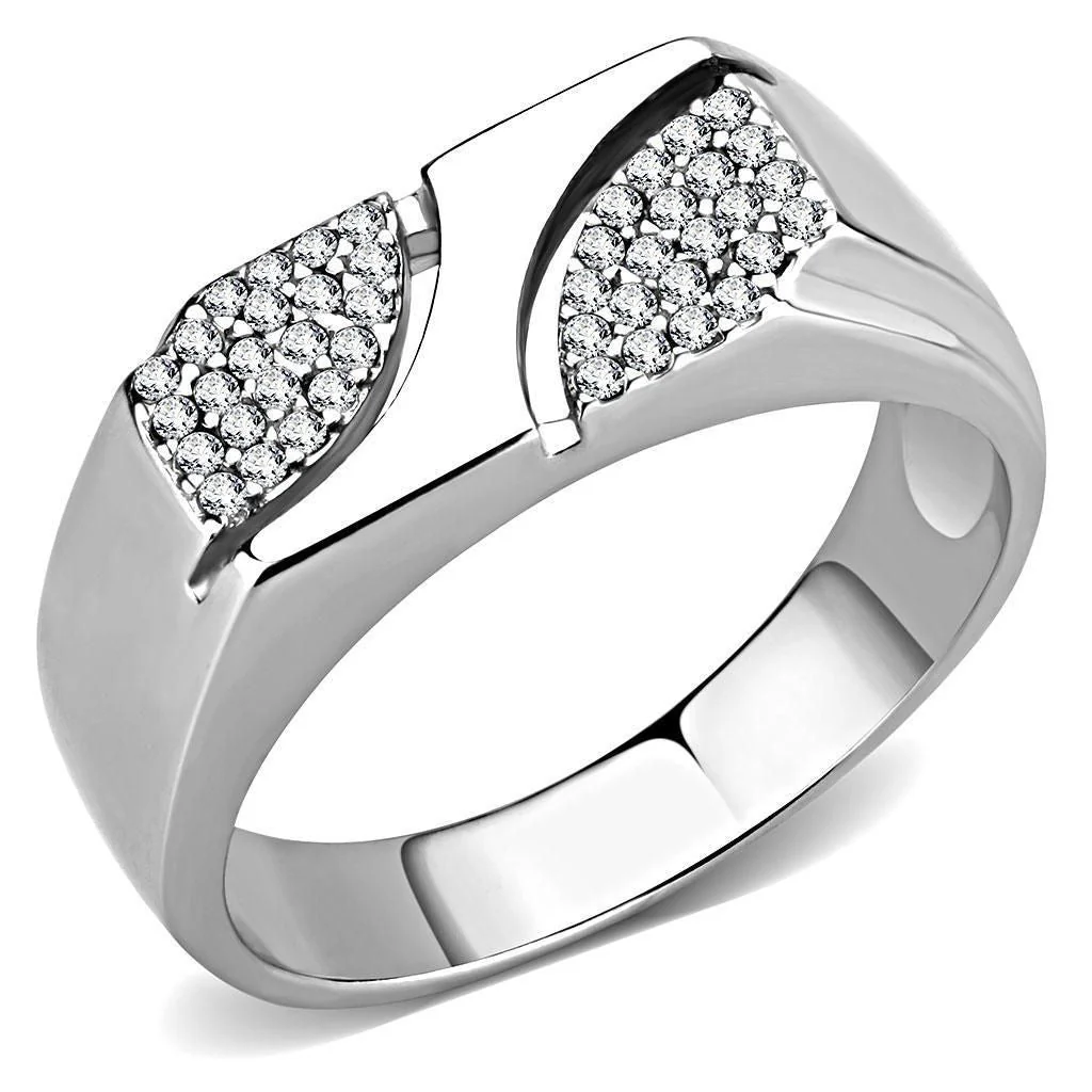 DA280 - High polished (no plating) Stainless Steel Ring with AAA Grade CZ in Clear - Image 2