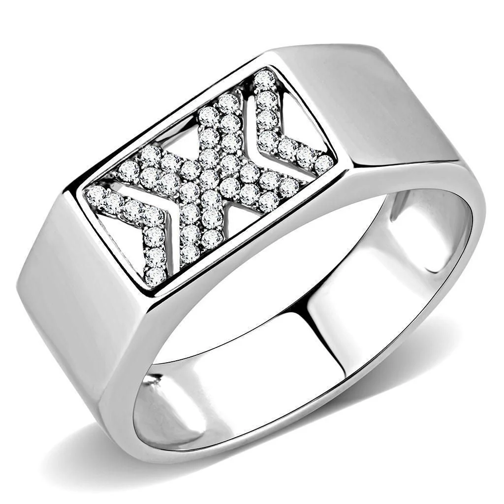 DA285 - High polished (no plating) Stainless Steel Ring with AAA Grade CZ in Clear - Image 5