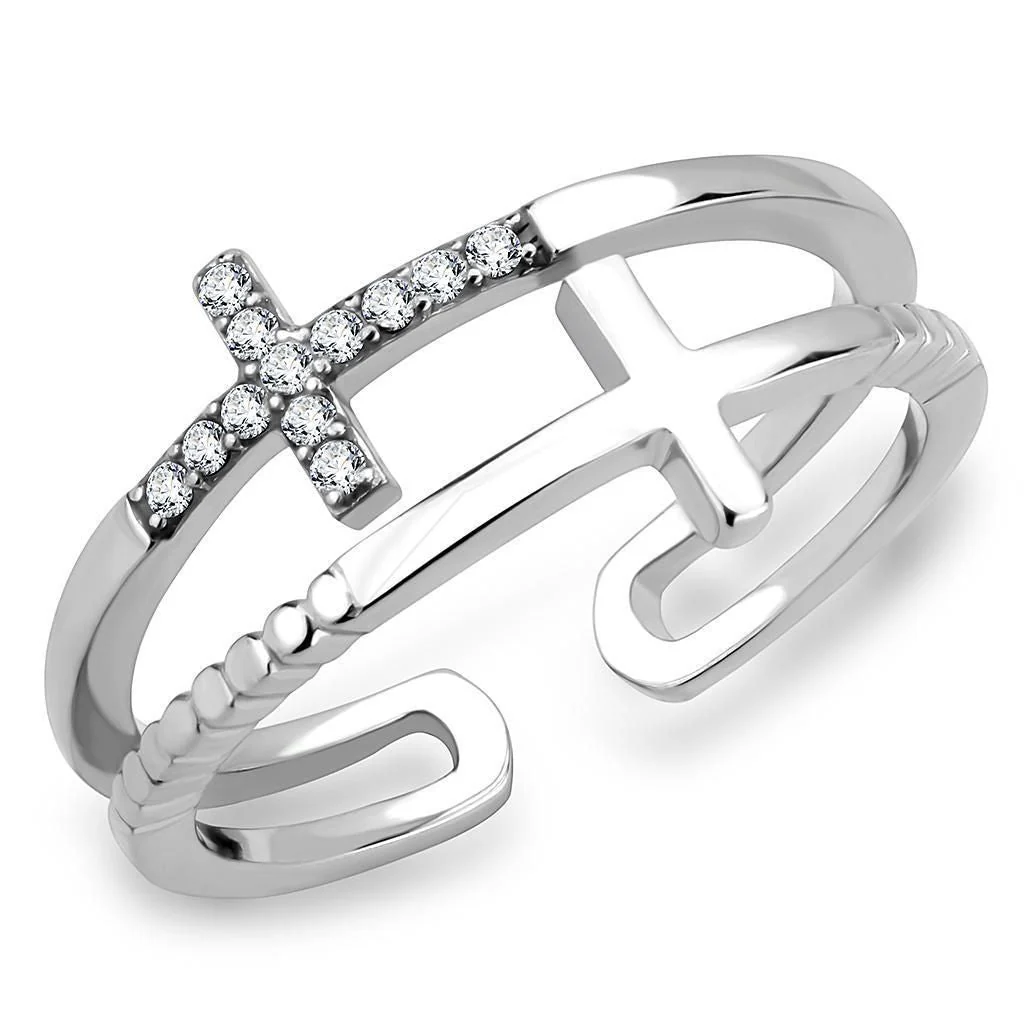 DA319 - No Plating Stainless Steel Ring with AAA Grade CZ in Clear - Image 3