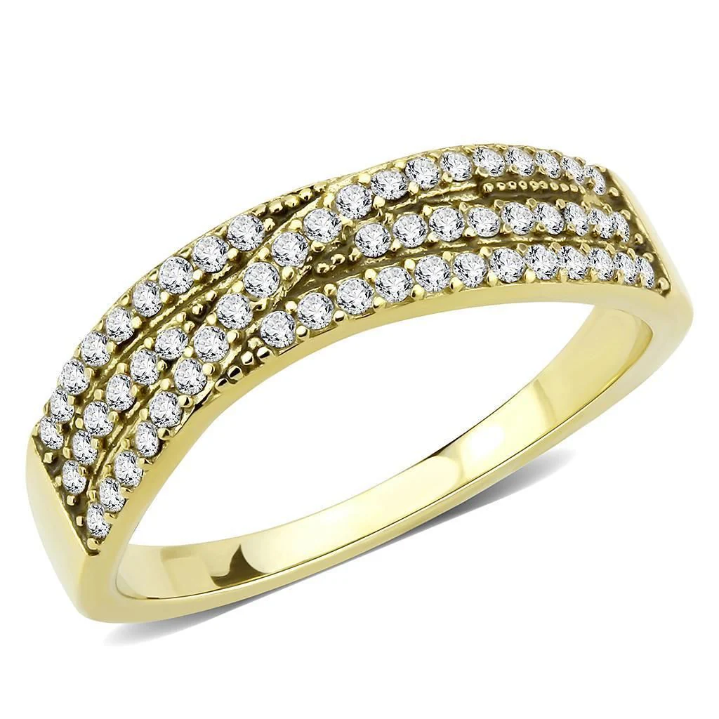 DA321 - IP Gold(Ion Plating) Stainless Steel Ring with AAA Grade CZ in Clear - Image 2