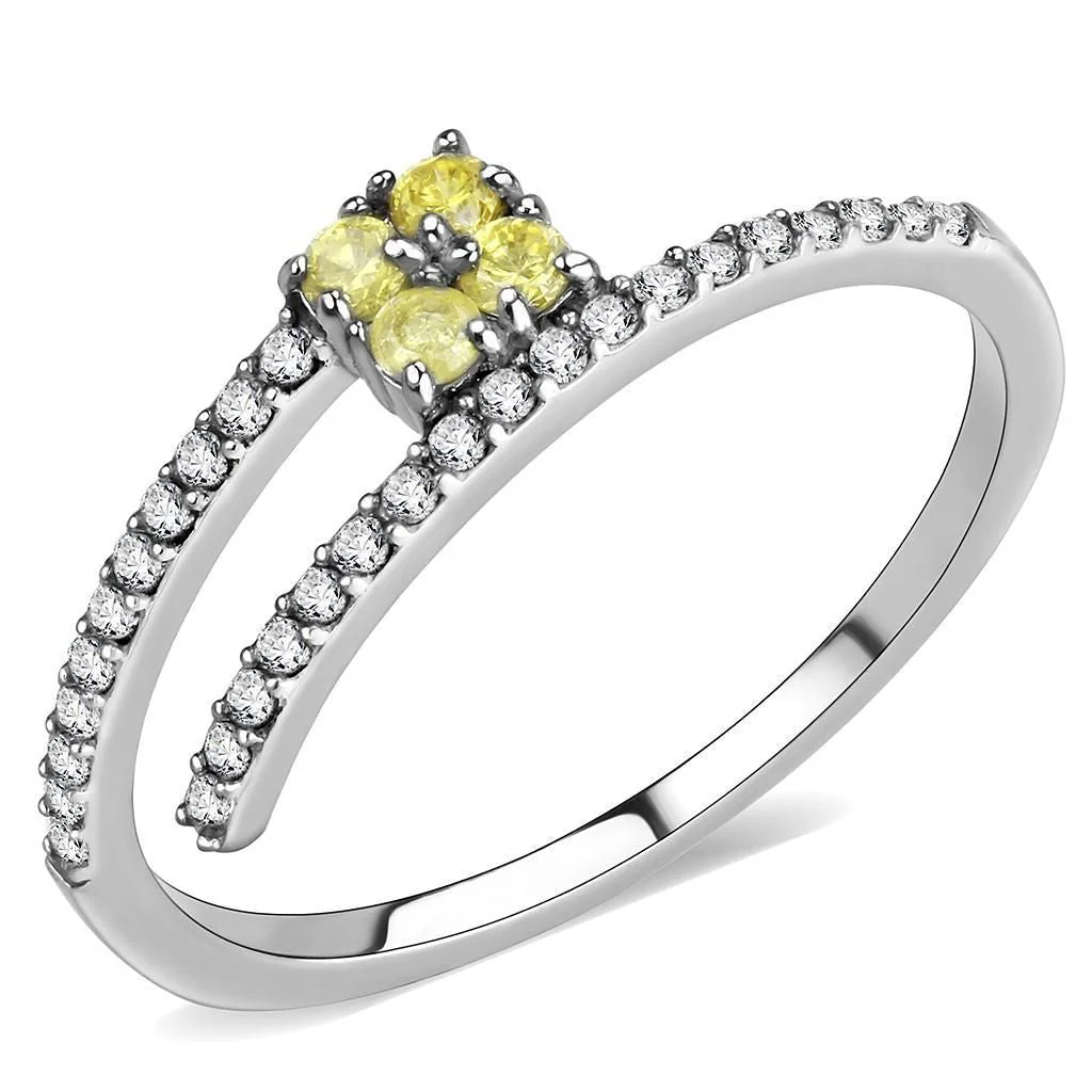 DA338 - No Plating Stainless Steel Ring with AAA Grade CZ in Topaz - Image 5