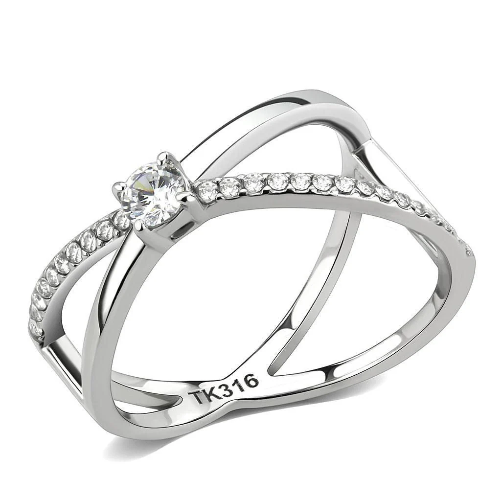 DA351 - High polished (no plating) Stainless Steel Ring with AAA Grade CZ in Clear - Image 3