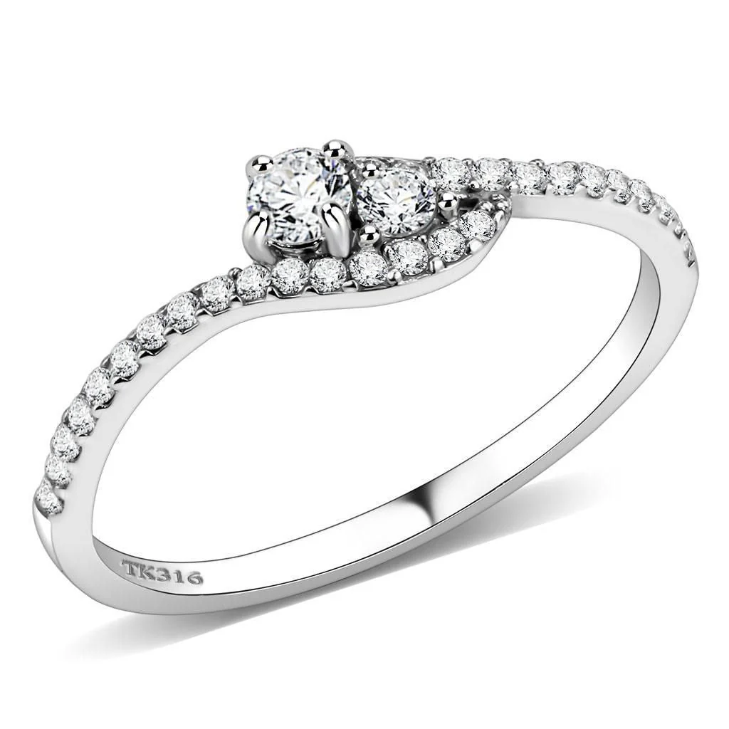 DA382 - High polished (no plating) Stainless Steel Ring with AAA Grade CZ in Clear - Image 6
