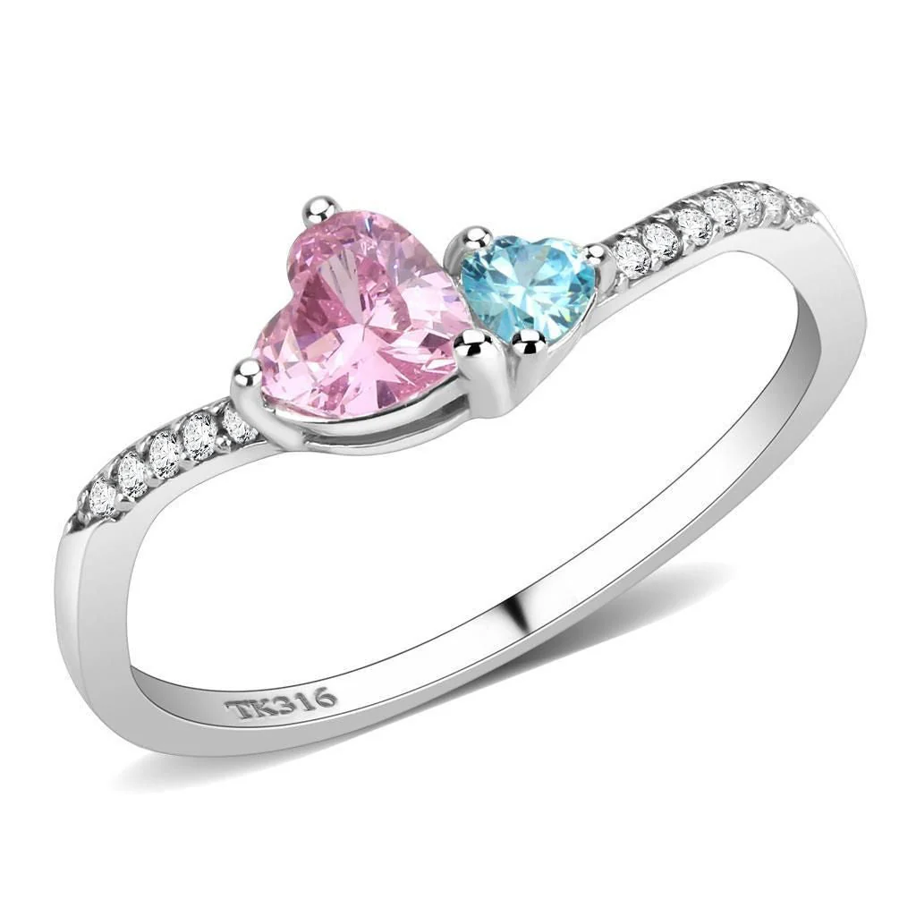 DA384Q - High polished (no plating) Stainless Steel Ring with AAA Grade CZ in Multi Color - Image 4