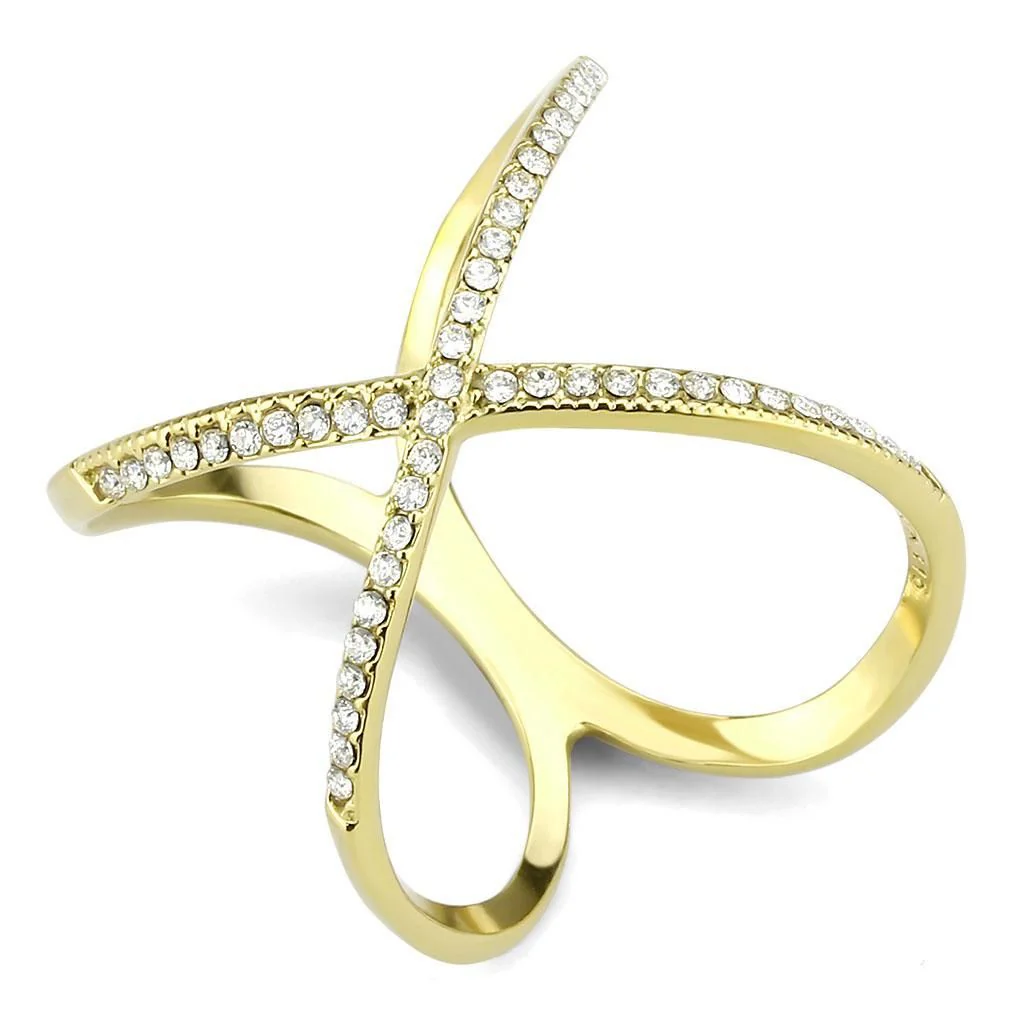 DA387 - IP Gold(Ion Plating) Stainless Steel Ring with AAA Grade CZ in Clear - Image 4
