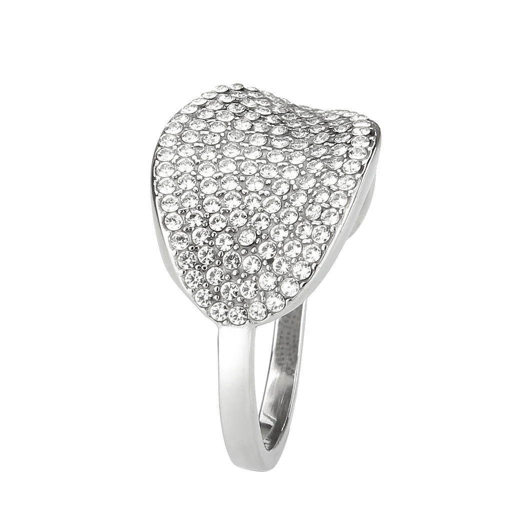 DA388 - High polished (no plating) Stainless Steel Ring with AAA Grade CZ in Clear - Image 2
