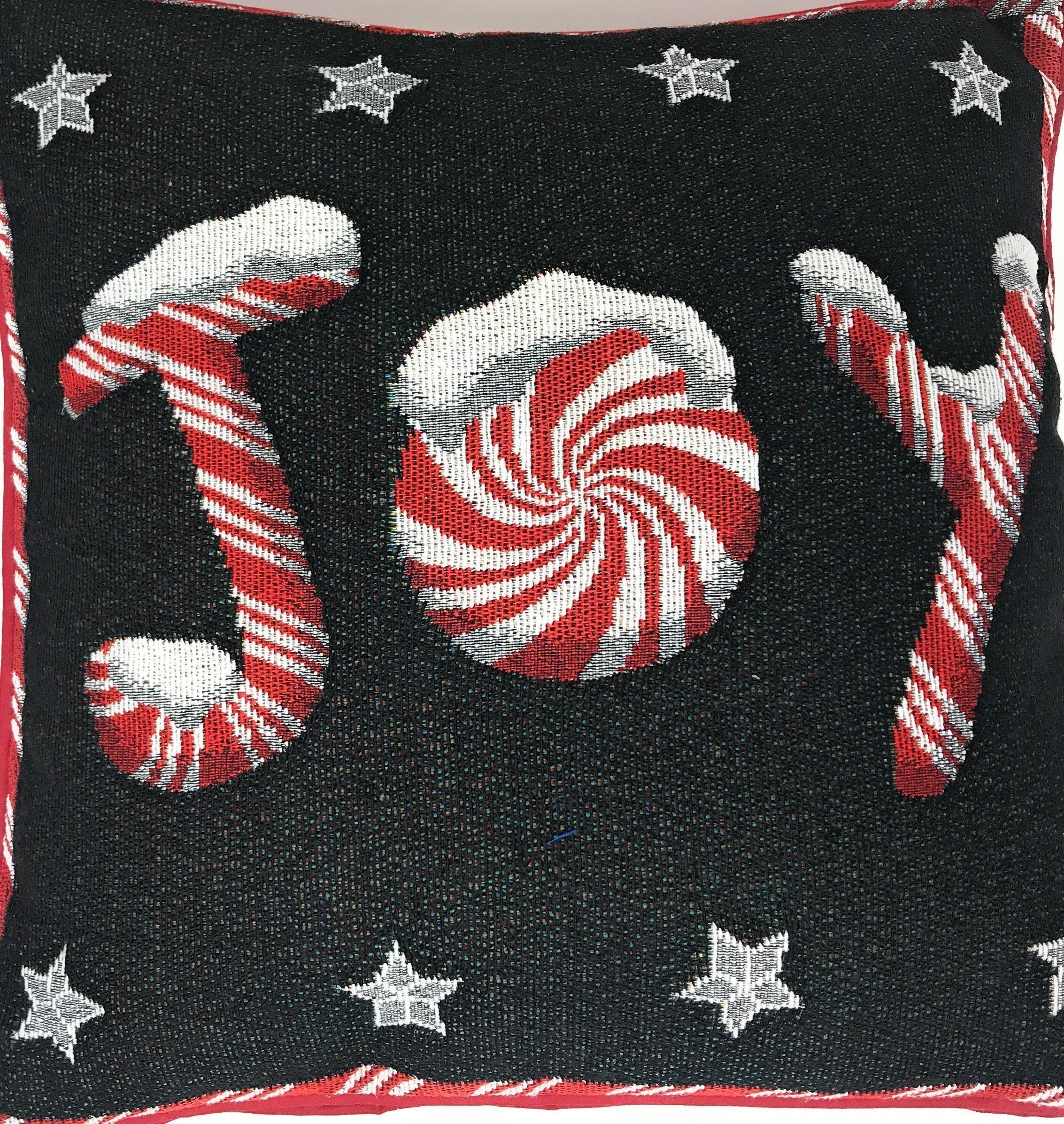 DaDa Bedding Peppermint Joy Stars Red Black Tapestry Throw Pillow Cover - 16” x 16” (12904) by DaDa Bedding Collection - Image 2