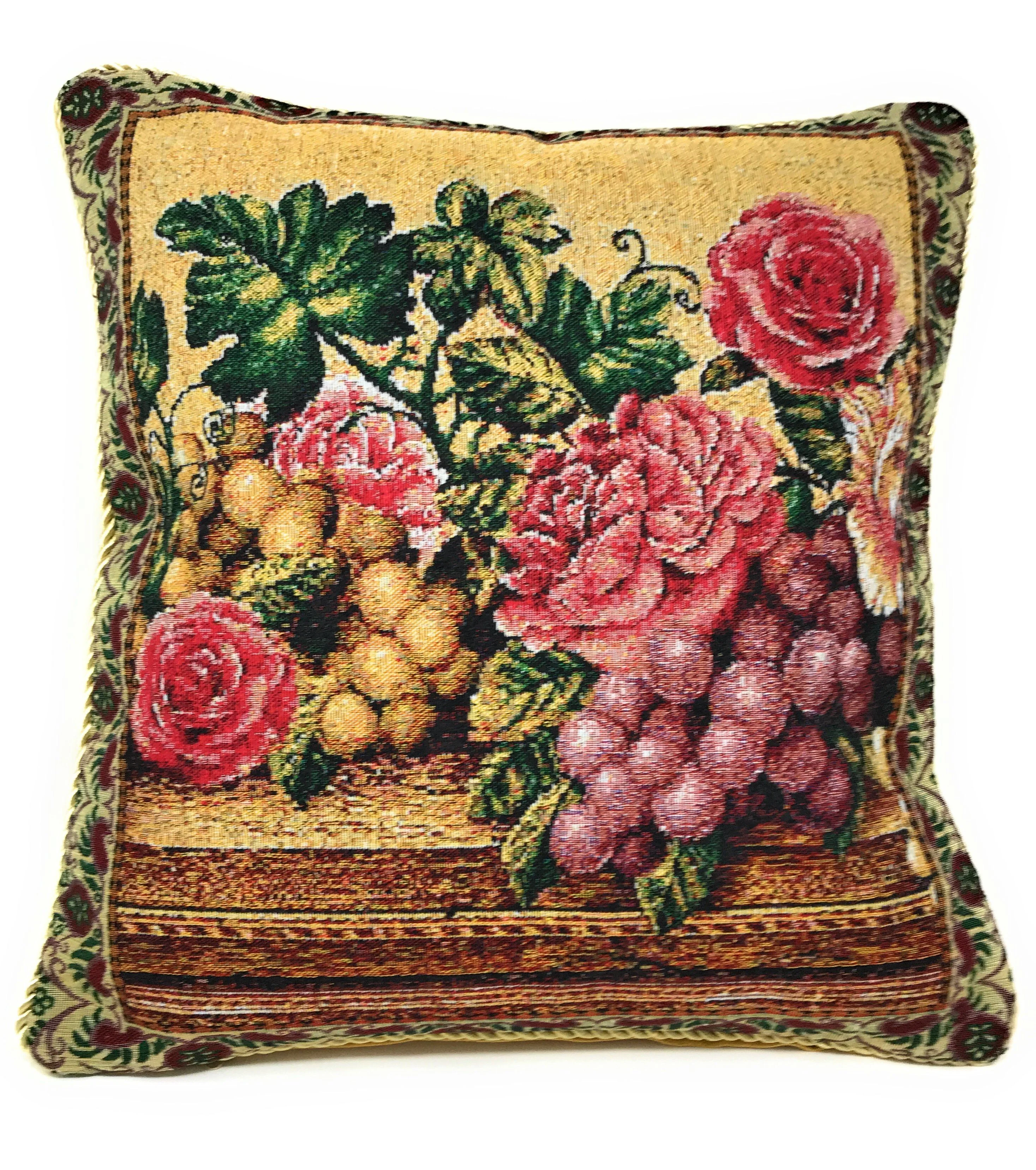 DaDa Bedding Set of 2-Pieces Parade Fruit & Roses Garden Tapestry Throw Pillow Covers w/ Inserts - 18" x 18" by DaDa Bedding Collection - Image 2