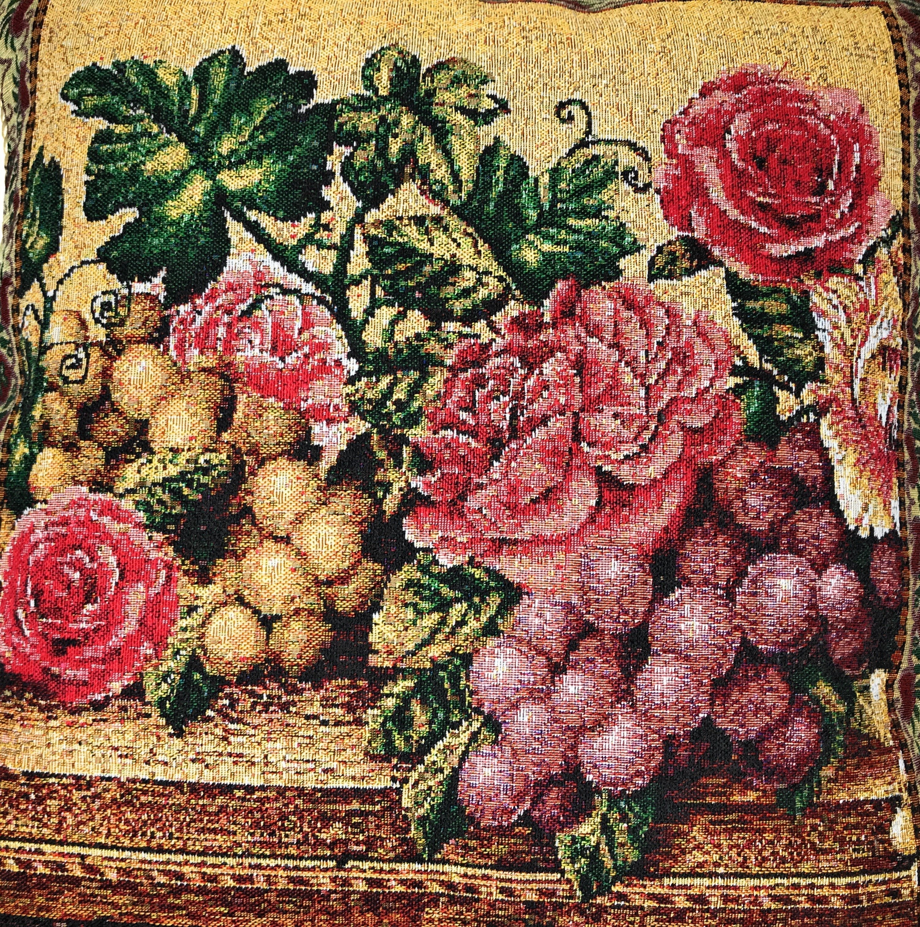 DaDa Bedding Set of 2-Pieces Parade Fruit & Roses Garden Tapestry Throw Pillow Covers w/ Inserts - 18" x 18" by DaDa Bedding Collection - Image 3