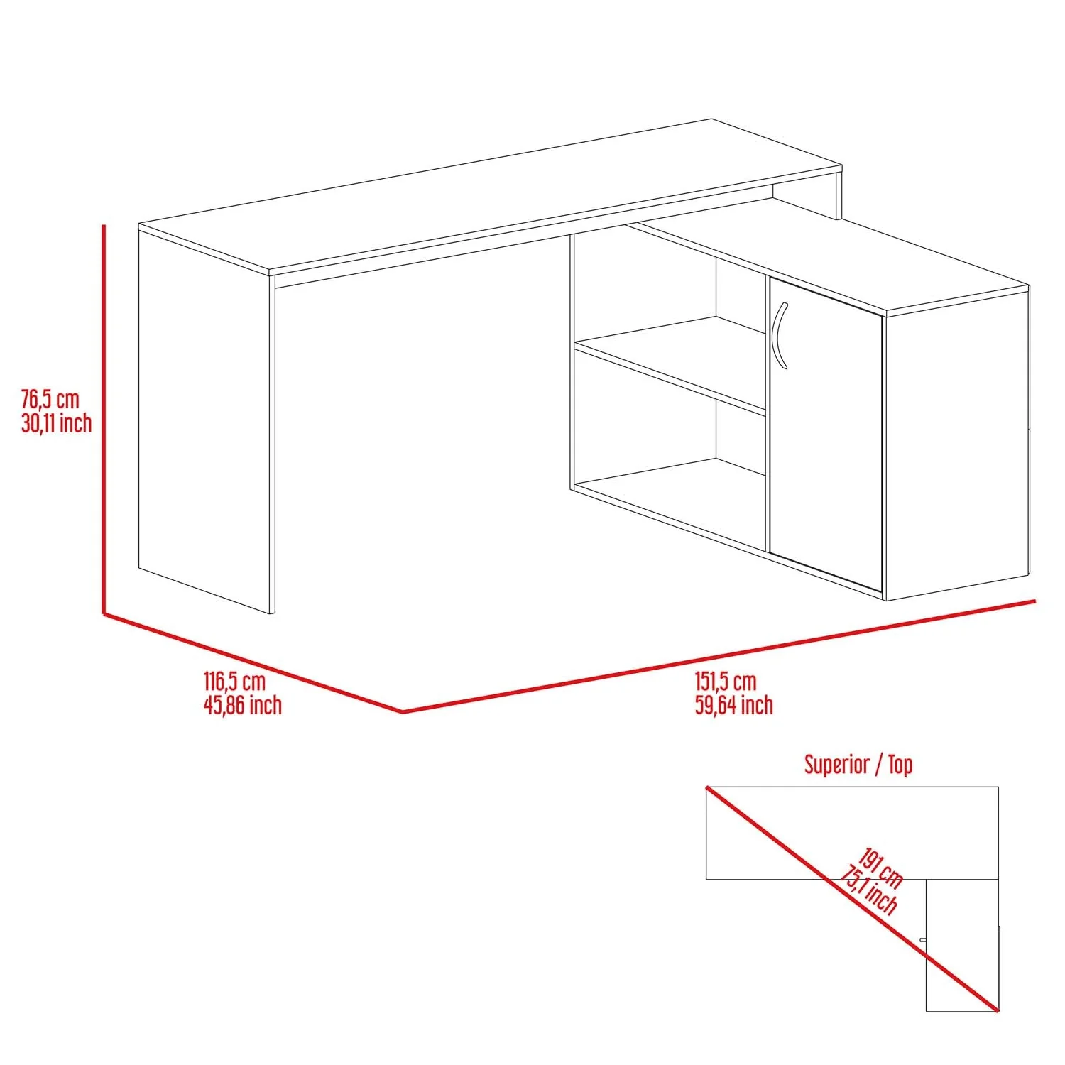 Dallas L-Shaped Home Office Desk, Two Shelves, One Drawer by FM FURNITURE - Image 11