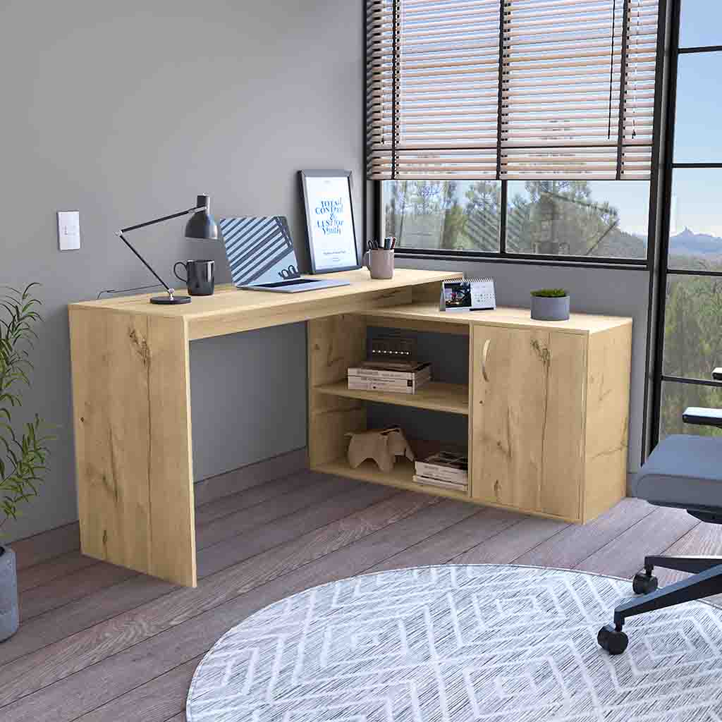 Dallas L-Shaped Home Office Desk, Two Shelves, One Drawer by FM FURNITURE - Image 3