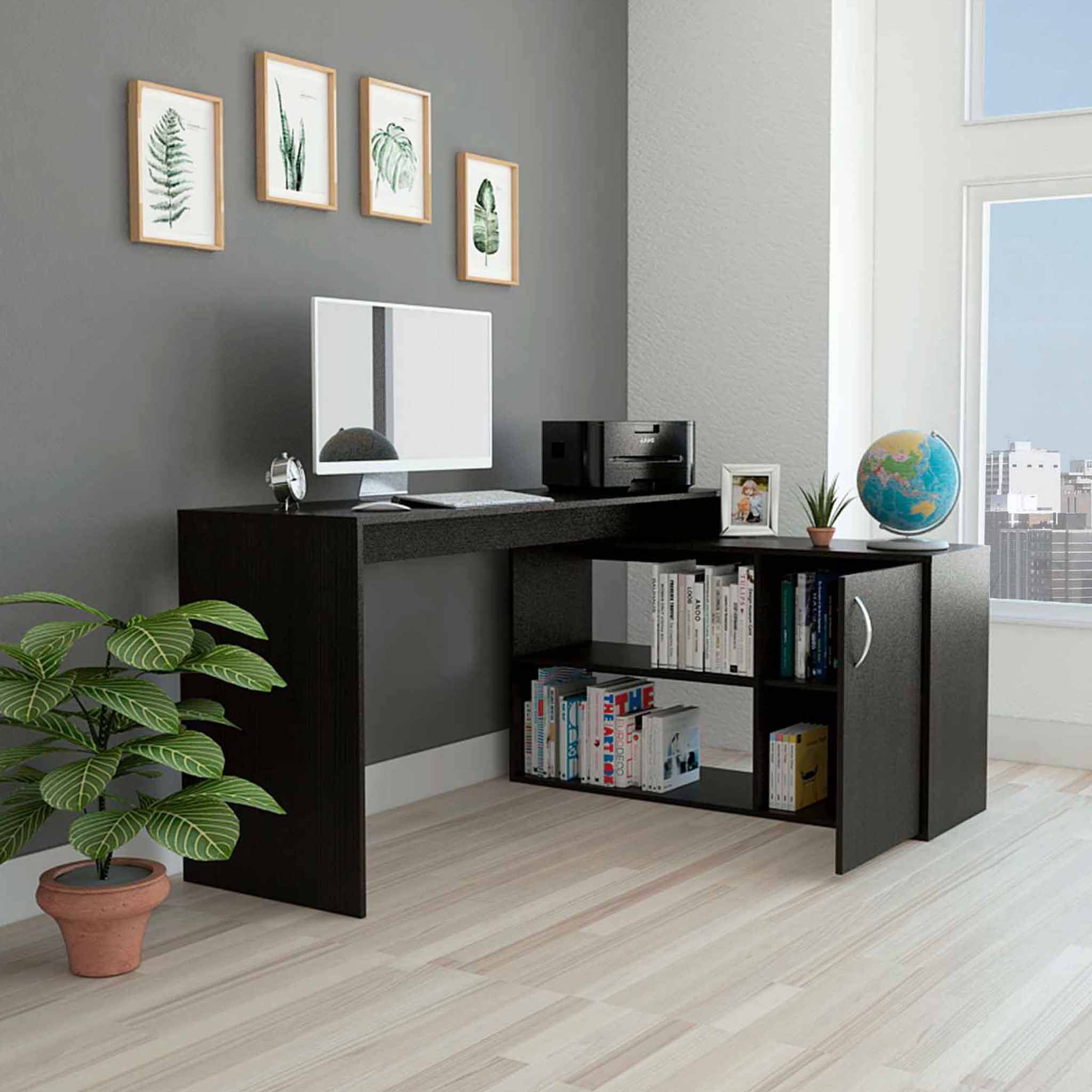 Dallas L-Shaped Home Office Desk, Two Shelves, One Drawer by FM FURNITURE - Image 4