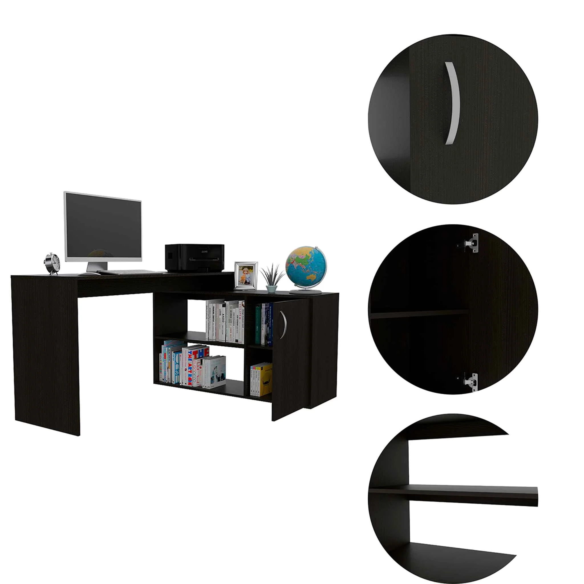 Dallas L-Shaped Home Office Desk, Two Shelves, One Drawer by FM FURNITURE - Image 5