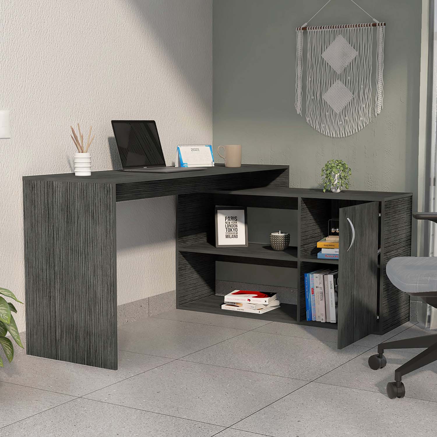 Dallas L-Shaped Home Office Desk, Two Shelves, One Drawer by FM FURNITURE - Image 6