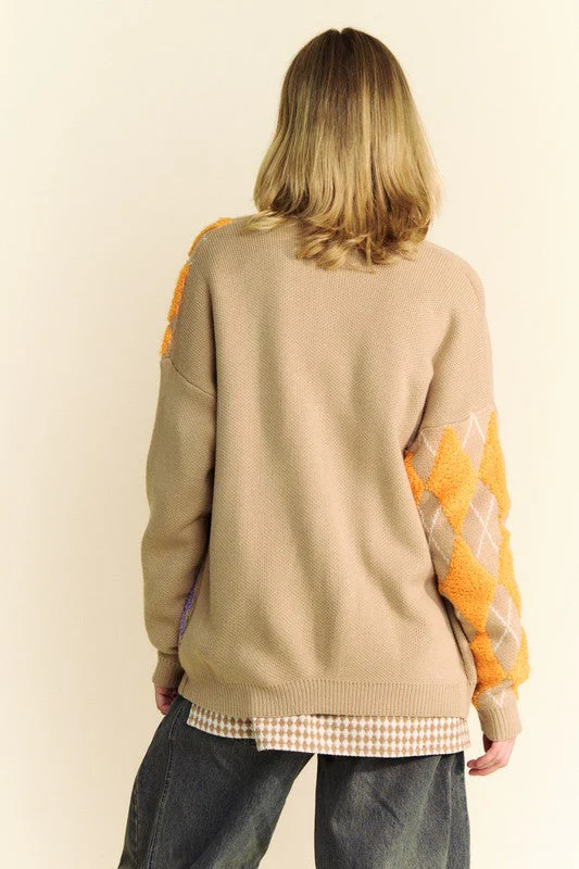 Davi & Dani Argyle V-Neck Dropped Shoulder Cardigan - Image 2