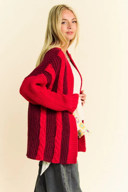 Davi & Dani Cable-Knit Color Block Open Front Cardigan - Image 3