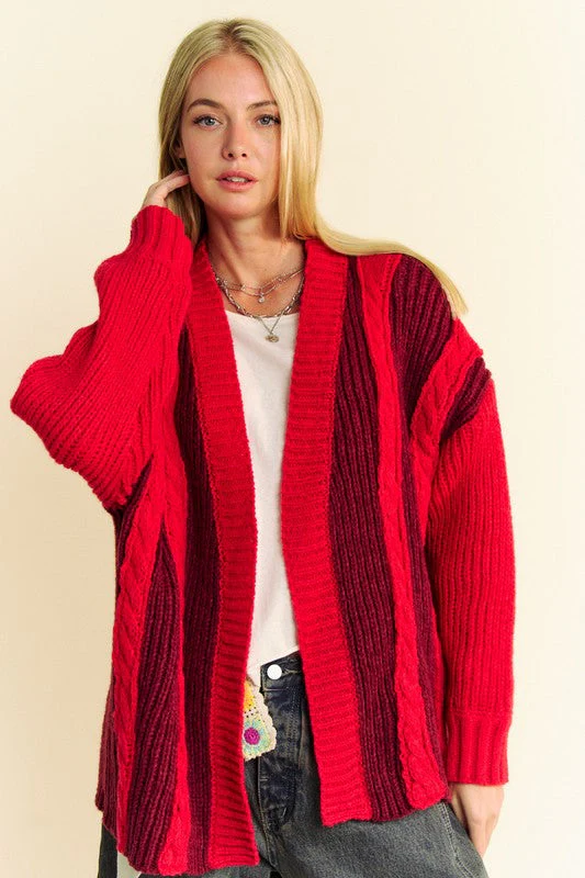 Davi & Dani Cable-Knit Color Block Open Front Cardigan - Image 4