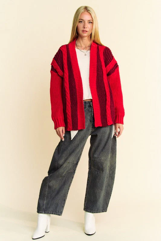 Davi & Dani Cable-Knit Color Block Open Front Cardigan - Image 5