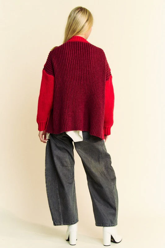 Davi & Dani Cable-Knit Color Block Open Front Cardigan - Image 6