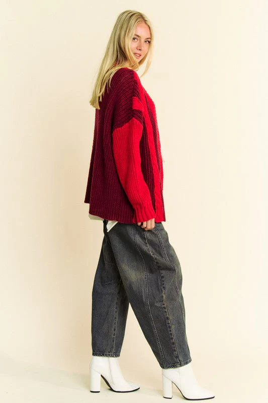 Davi & Dani Cable-Knit Color Block Open Front Cardigan - Image 7
