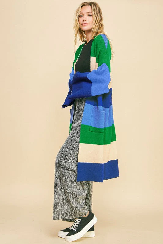 Davi & Dani Color Block Kimono Sleeve Open Front Cardigan - Image 3