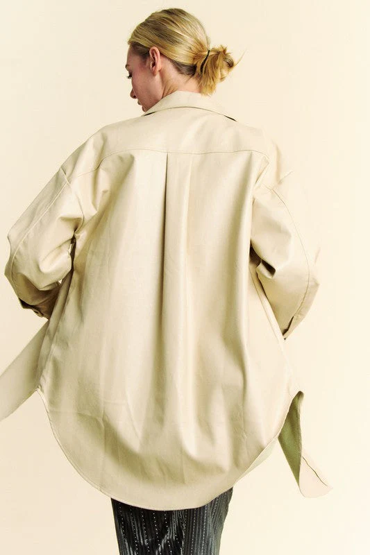 Davi & Dani Faux Leather Button Up Jacket with Chest Pockets - Image 2