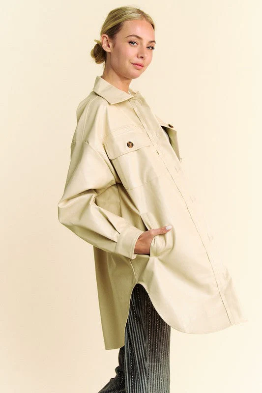 Davi & Dani Faux Leather Button Up Jacket with Chest Pockets - Image 3