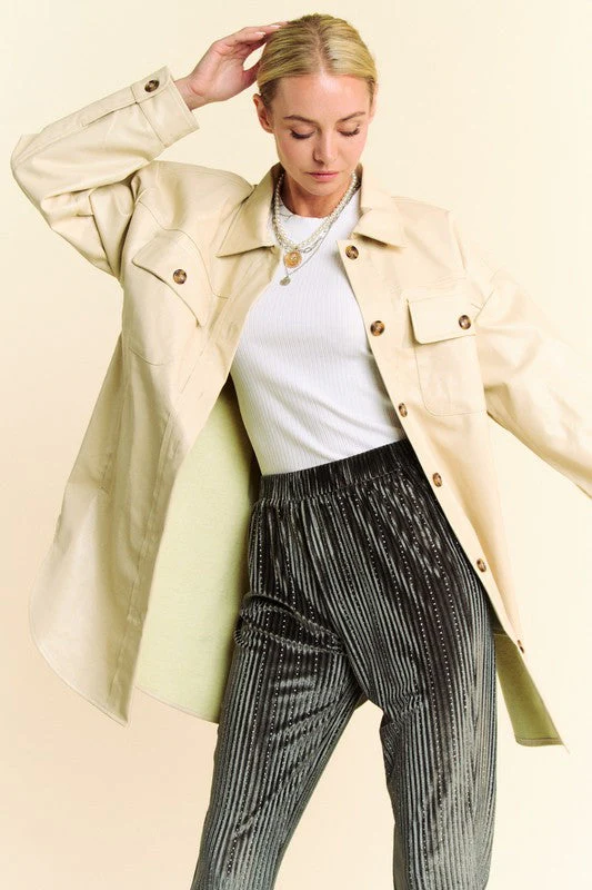 Davi & Dani Faux Leather Button Up Jacket with Chest Pockets - Image 4